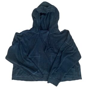 FP MOVEMENT Hooded Cropped Sweatshirt Charcoal Black Terry Cloth Women’s Small